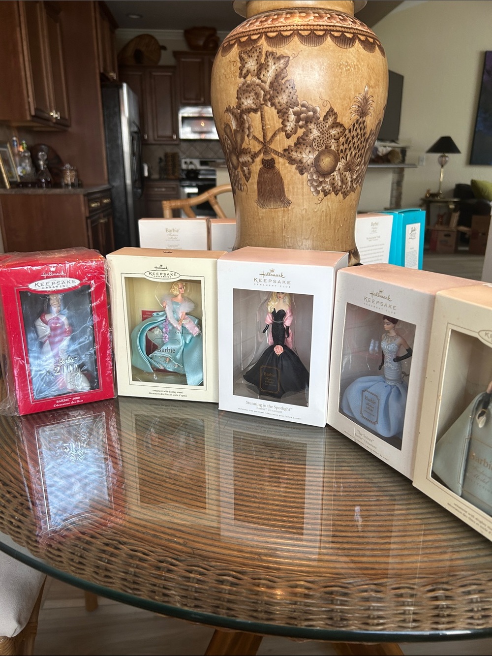Ornament - Assorted Decorative Barbie Ornaments in Beige, Black, Blue, Red